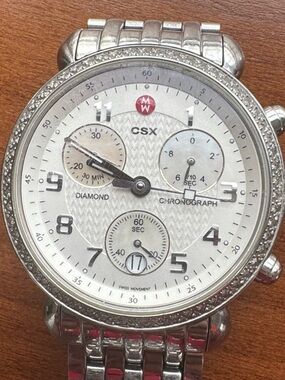 Michele Silver-Tone CSX Chronograph Watch with White Dial